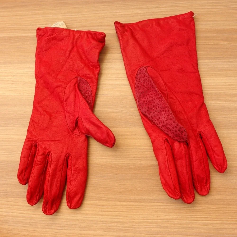 Vintage B ALTMAN CO Pink Leather Gloves Womens 8 Cashmere Lined‎ Italian Magenta